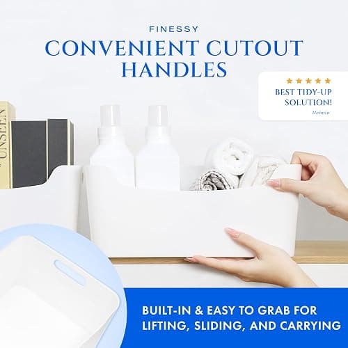 FINESSY White Plastic Bins for Organization, Stackable Storage Containers Kitchen Pantry, Bathroom, Small Closet, Under Cabinet Organizer, Small Storage Containers for Shelves, Plastic Organizer Bins thumbnail 5