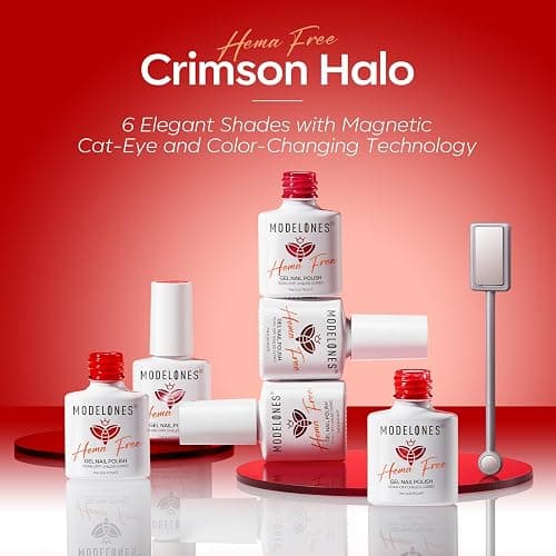 Modelones Gel Nail Polish 6 Colors Red Gel Polish Burgundy Glitter Cat Eye Color Changing Gel with Magnet Soak Off Nail Art DIY Manicure Salon Home Gifts for Women Girls thumbnail 7