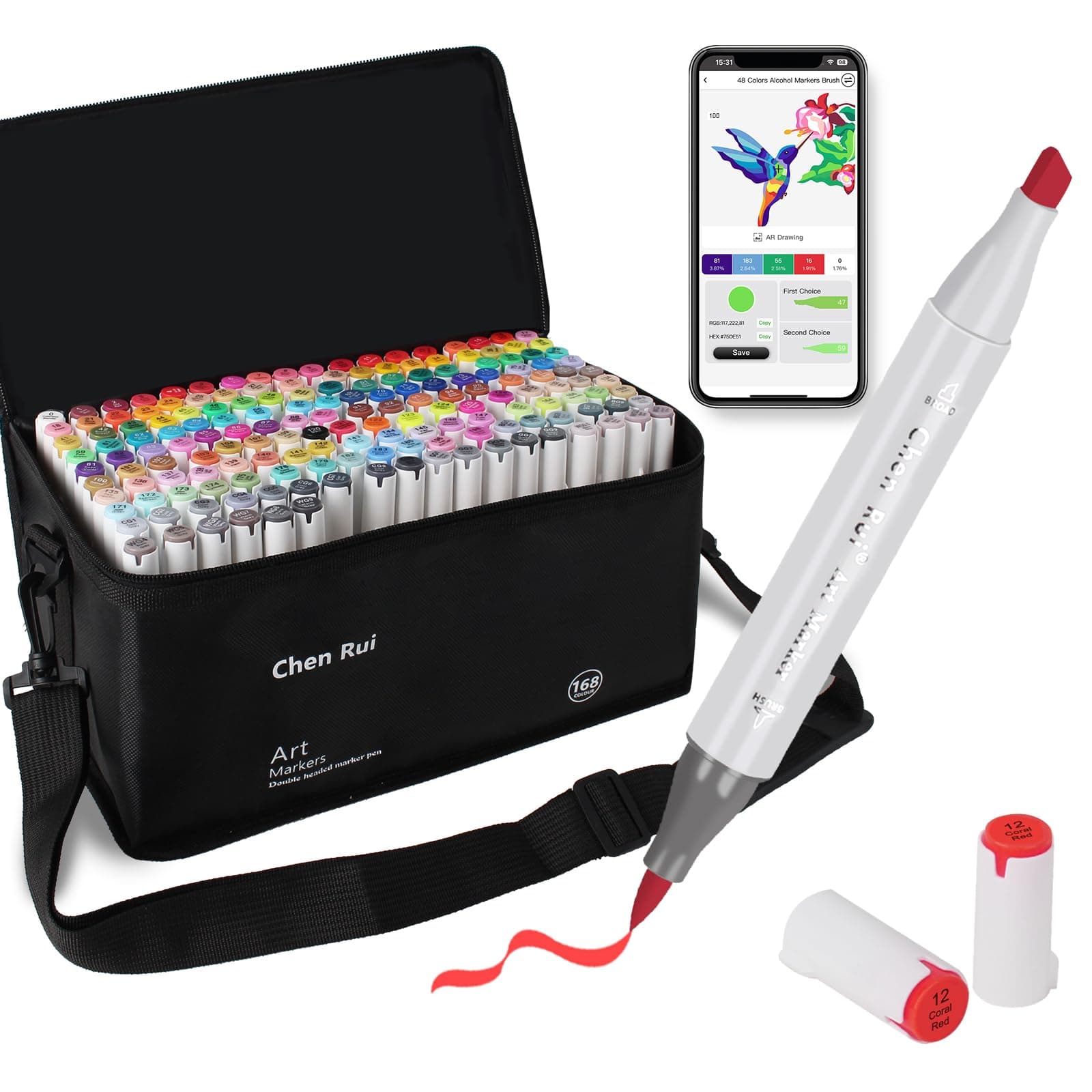Chen Rui 168 Colors Alcohol Brush Markers with App Dual Tip Adult Markers - Image 1