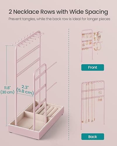 SONGMICS Jewelry Holder, Jewelry Organizer, Jewelry Display Stand with Metal Frame, Velvet Tray, Necklace Earring Bracelet Holder, for Studs, Rings, Gift Idea, Jelly Pink UJJS021R01 thumbnail 4