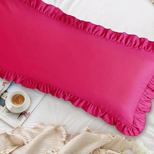 Cobedzy Ruffled Pillow Cases Set of 1, Hot Pink Body Pillow Shams Brushed Microfiber Edge Ruffled Soft Pillow Cover with Envelope Closure for Bedding Decor (20"x54") thumbnail 3