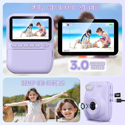 Kids Camera Instant Print, Holiday Birthday Easter Gifts for Girls and Boys 5-7,Video Digital Kid Photo Camera with 3 Rolls Print Paper, Toddler Toys for 3-12 Years Old (Purple) thumbnail 3