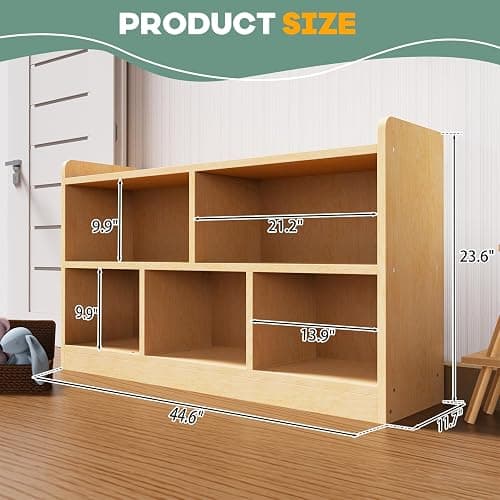 bbgroundgrm Birch Plywood Wood Montessori Shelf - 5-Section Storage Cabinet, 2-Shelf Organizer for Kids, Ideal for Classrooms, Playrooms, Daycares, and Preschools thumbnail 3