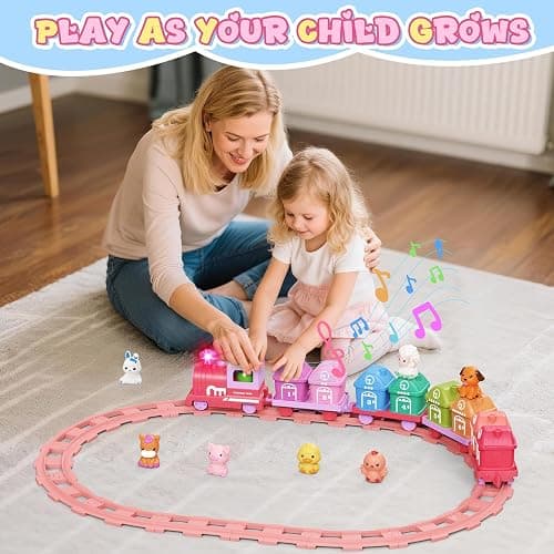 Cmiolacuna Train Set for Girls 2-4, Electric Toy Train with Farm Animals & Music & Lights, Montessori Counting & Sorting Learning Toys for Toddler Girls 1 2 3 Year Old, Christmas Easter Birthday Gift thumbnail 2