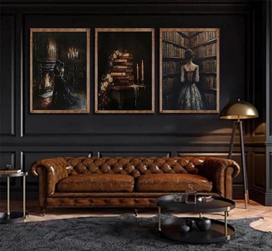 3pcs Vintage Library Canvas Wall Art Gothic Dark Academia Aesthetic Posters Prints Paintings Victorian Antique Book Wall Decor Pictures for Living Room Bedroom Reading Room Home Decorate Unframed - posters - 16L" x 12W" thumbnail 2