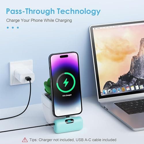 Mini Portable Charger USB C Power Bank, 5000mAh PD Fast Charging Battery Pack Built-in USB-C Connector,LCD Display,Compatible with iPhone 15,15 Plus,15 Pro/Max,iPad Pro/Air,Android Phone etc- Green - Green thumbnail 3