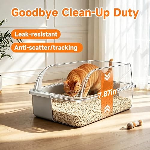 OneBug Stainless Steel High Sides Cat Litter Box with Scoop, Open Top Litter Pan for Indoor Cats, Easy to Clean, Reduced Litter Scatter, Medium thumbnail 2