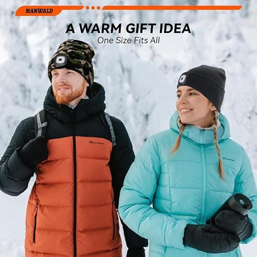 MANWALD LED Beanie Hat with Light, USB Rechargeable LED Headlamp, Christmas Stocking Stuffers for Men Adults, Gifts for Men Him Husband, Camouflage, 2PCS thumbnail 5