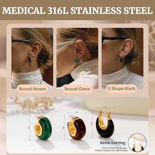 Fullpop Vintage Earrings for Women, Chunky 14K Gold Plated Resin Hoop Earrings Lightweight Hollow Drop Earrings Hypoallergenic Earrings for Women Vintage Anthropologie Jewelry Gifts for Women thumbnail 4