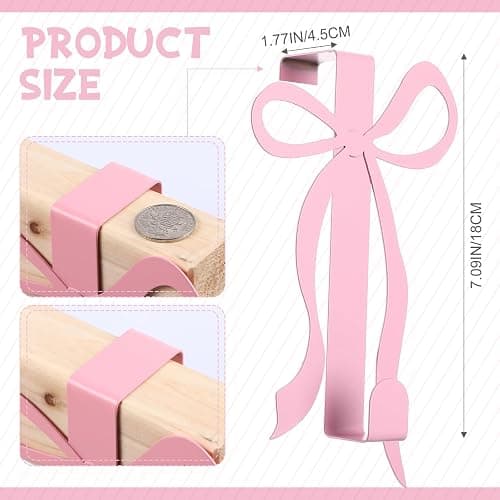 Chunful 2 Pack Pink Bow Over The Door Hook, Metal Strong Door Hanger Hook Coquette Room Decor Bow Accessories for Cabinet Living Room Bathroom Bedroom Kitchen Hanging Clothes Towels Hats Coats Bags thumbnail 3