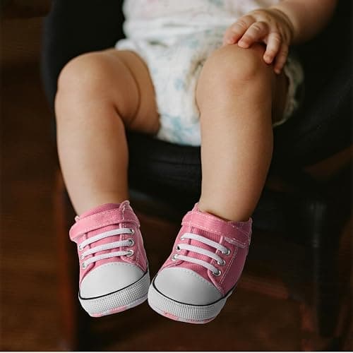 BACSAC Baby Boys Girls Walking Shoes First Newborn Infant Canvas High Top Sneakers with Hook and Loop Breathable Lightweight Non-Slip thumbnail 2