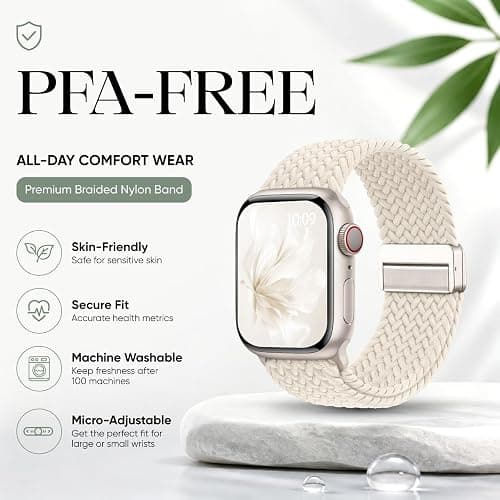 Butifacion Apple Watch Bands for Women: Braided Strap Fit All iWatch Models | 4 Pack Stretchy Breathable Bands with Secure Magnetic Clasp, Quick Adjustment, Durable for All-Day Comfort, Machine Washable thumbnail 3