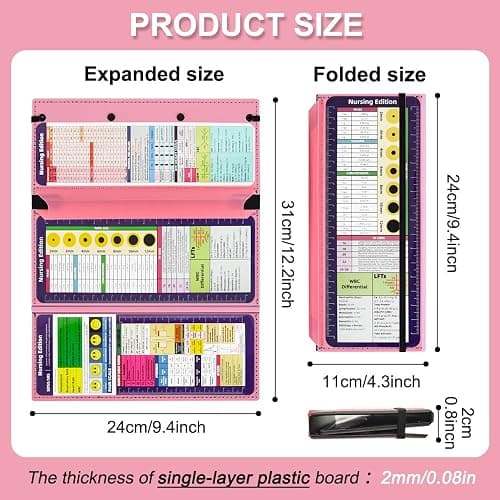Vuzvuv Nursing Foldable Plastic Clipboard 3 Layers with Medical Edition Cheat Sheets, Pink Pocket Foldable Nurse Clip Boards Notepad for Students,Doctors and Medical Staff thumbnail 2