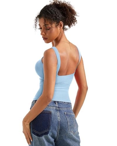 SUUKSESS Women Padded Open Back Boat Neck Tank Tops Double Lined Basic Shirts thumbnail 2