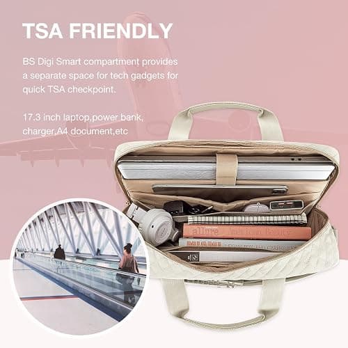 BAGSMART 17.3/15.6 Inch Laptop Bag, Briefcase for Women Computer Messenger Bag Office Travel Business, Beige thumbnail 3