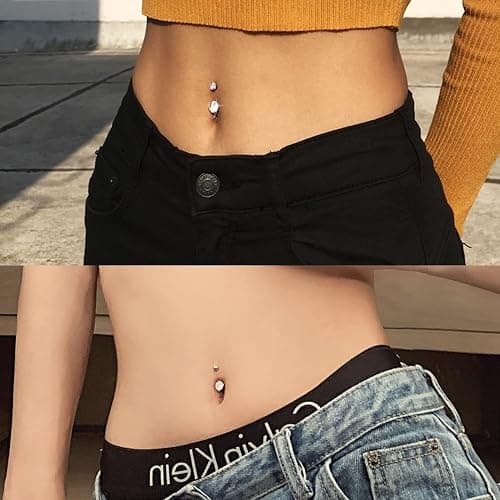 FECTAS 14g Belly Button Rings Surgical Steel CZ Petite Navel Ring for Women Body Piercing Jewelry Petite select Barbell Len 6mm 8mm 10mm 12mm 14mm Silver thumbnail 5