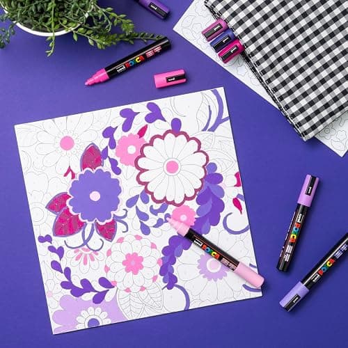 POSCA® Paint-By-Number Canvas Kit with 8 PC-5M Paint Markers (Lilac Dream) | Two 12 x 12 pre-printed canvases, color key & step-by-step instructions, odorless quick-drying paint, beginner-friendly thumbnail 6
