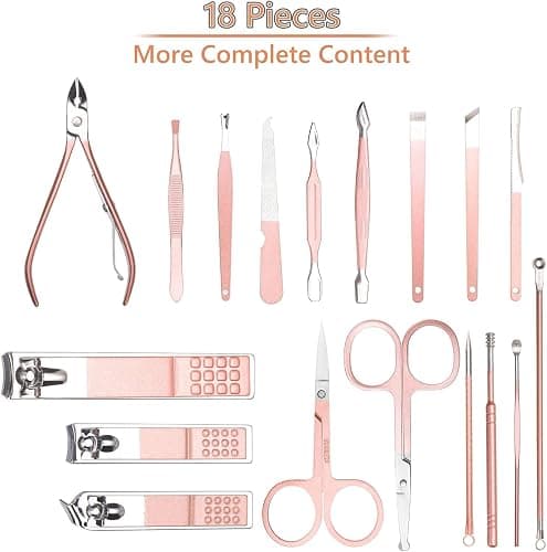 URAQT Nagelknipser, 18-teiliges Maniküre Pediküre Set, Damen Edelstahl Werkzeuge, Professionelle Beauty Nagelpflege Kit für Zuhause, Reisen (Roségold) thumbnail 3
