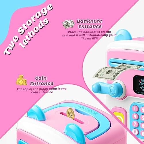 【Upgraded】 Piggy Bank, Face ID Password Unlocking Electronic Kids Bank ATM Security Unlocking Cash Coin Bank Toys Gifts for Kids, Coin Bank for 3 4 5 6 7 8 9 10 11 12 Year Old Girls Boys thumbnail 6