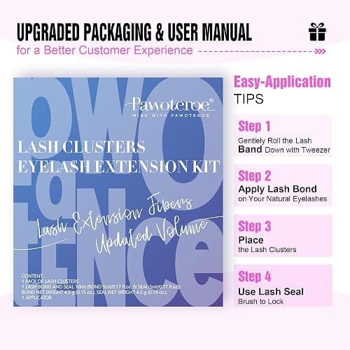 Pawotence Lash Extension Kit DIY 280pcs Individual Lash Clusters Kit 30D Natural 8-15mm Cluster Eyelash Extensions Kit with Lash Bond and Seal, Lash Tweezers for Self Use (30D, 0.07D, 8-15mm, Kit) thumbnail 7