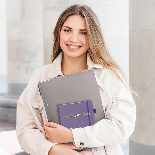 AKONEGE Reading Journal for Book Tracking - PU Leather Book Journal Reading Log with 80 Reviews for Readers, Accessories with Sticky Tabs, Pen Holder, Ribbon Bookmarks, 5.6" x 8.3", Purple thumbnail 7