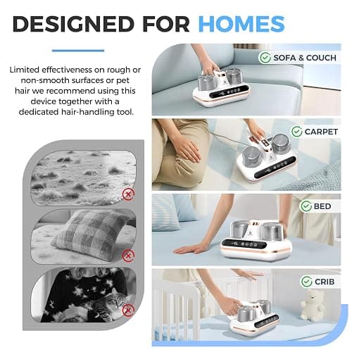 Amzany Mattress Vacuum Cleaner - 5-in-1 Cordless Bed Vacuum Cleaner, Powered by UV-C Light & Ultrasonic Technology, 16Kpa Strong Suction,Low Noise,Suitable for Dust, Pet Hair, Etc. thumbnail 6