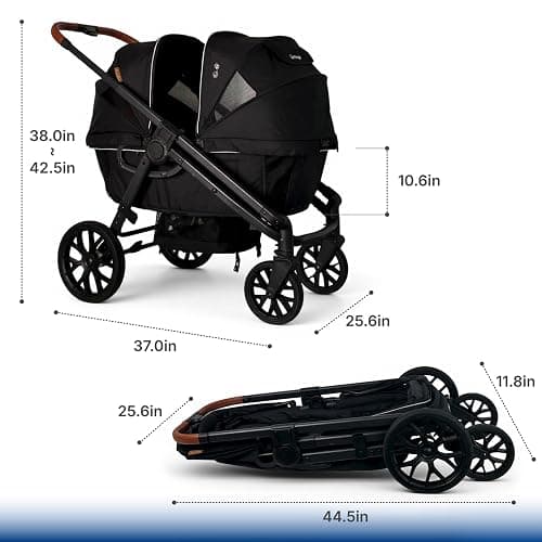 Weego Lightweight Wagon Stroller for 2 Kids, Foldable All-Terrain, Black | Double stroller wagon with removable canopy, adjustable push-pull handle, snack tray, cup holders and storage basket. thumbnail 2