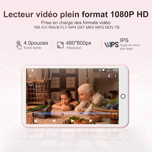 Lecteur MP3 avec Bluetooth et WiFi, Oilsky 80Go Lecteur de Musique Mp3 et Mp4, Lecteur à écran Tactile 4 Pouces 1080P, Lecteur Spotify Android (Rose) thumbnail 3