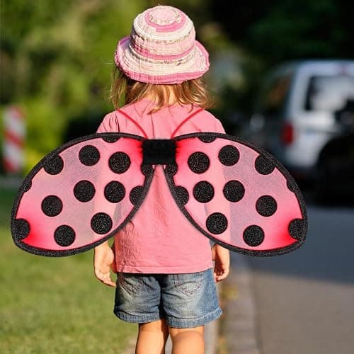 Abaodam Foldable Ladybug Wings for Kids Performance Mesh Cosplay Wing Red Costume Prop Portable Party Accessory for Girls Stage Play thumbnail 8
