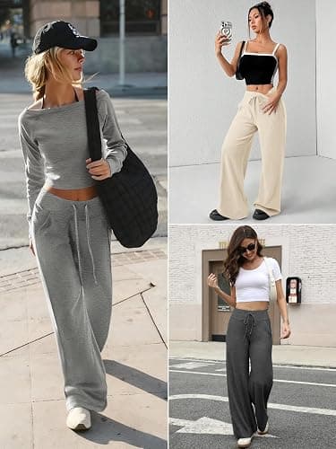 ATHMILE Womens Wide Leg Sweatpants Baggy High-Waisted Drawstring Sweat Pants Fashion Comfy Joggers with Pockets thumbnail 5