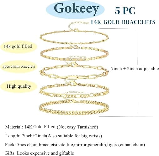 Gokeey Gold Bracelets for Women Trendy,14K Real Gold Plated Dainty Stackable Paperclip Cuban Link Chain Bracelets, Gold Cuff Bracelets Jewelry Gifts Adjustable 7"+2" - Style 01 thumbnail 5