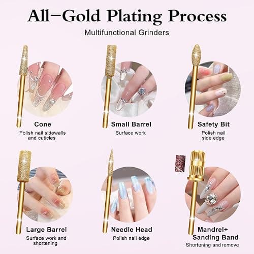 Alety Electric Nail Drill Kit - Portable File for Acrylic Gel Nails, Professional Machine Efile Manicure Pedicure Tools With Gold Drill Bits for Home Salon Use thumbnail 5