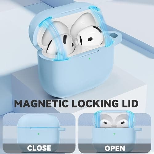 Ljusmicker for AirPods 4 Case 2024 with Cleaner Kit,Soft Silicone Protective Cover for Apple AirPods 4th Generation Cases for Women Men,for AirPod 4 Case Accessories with Keychain-Magnetic Sky Blue thumbnail 2
