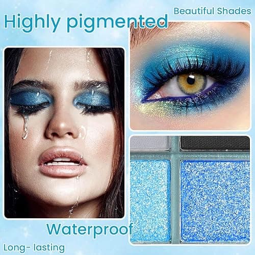 WanTuoluo Light Blue Eyeshadow Palette, Matte & Shimmer Glitter Blue Shadow for Eye Makeup, High Pigmented White Gray Black Green Powder Palet de sombras de ojos, Cruelty Free thumbnail 5