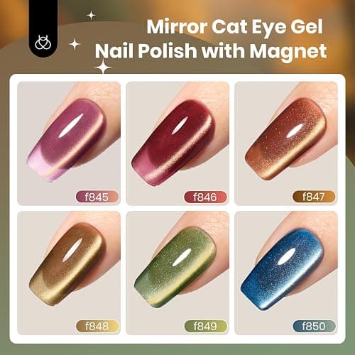 Beetles Golden Mirage Cat Eye Gel Nail Polish Set, 6 Colors Fall Gel | Glitter Gel Nail Polish Kit Pink Red Green Blue Brown Magnetic Shine Soak Off UV Salon DIY Manicure Gift for Women thumbnail 6