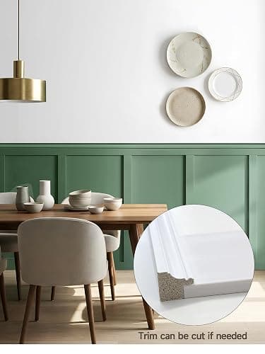 Upick Board and Batten Wainscoting Panels, Paintable, 120" x 43", White | Moisture-Resistant Lightweight PS, Pre-Cut Trim, Easy Glue-On Install for Bathroom, Kitchen, Living Room & Bedroom thumbnail 7