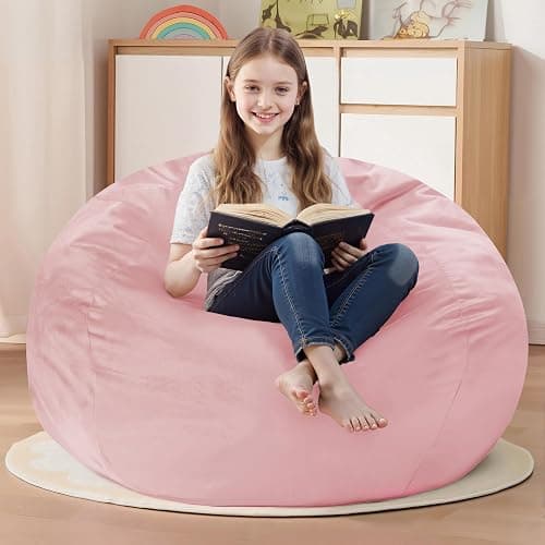 Homguava Bean Bag Chair: Bean Bags with Memory Foam Filled,Comfy Beanbag Chairs Round Bean Bag Sofa with Dutch Velvet Cover-2FT-28 x28 x22,Light Pink - Image 1