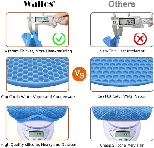 Silicone Trivet Mats - Walfos Heat Resistant Pot Holders Set, 4pcs 2 Sizes 7 Inch & 9 Inch, Multipurpose Non-Slip Hot Pads for Hot Pot, Hot Dishers, Jar Opener, Food Grade & BPA Free (Nordic Blue) thumbnail 6