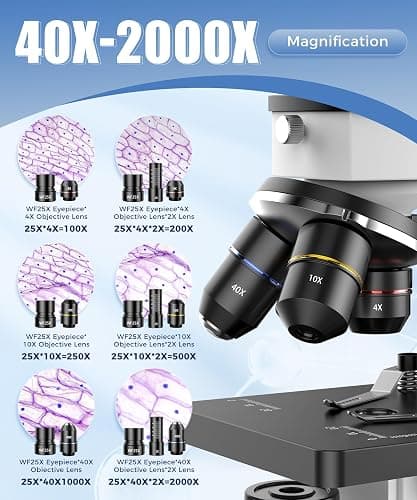 Microscopes for Kids Students Adults, 100X-2000X Powerful Biological Microscopes for Home Education,with Microscope Slides Set, Phone Adapter,white thumbnail 5