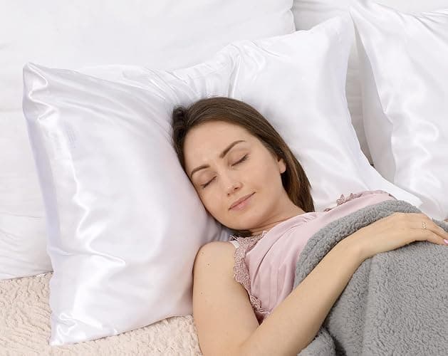 Hugs Living Silky Satin Pillowcase, Cooling and Gentle on Hair and Skin, 2 Pack (White, Queen: 20" x 30") thumbnail 2