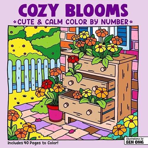 Cozy Blooms Cute & Calm Color By Number: Peaceful Gardens & Gentle Greenery for Soft Relaxation - Image 1