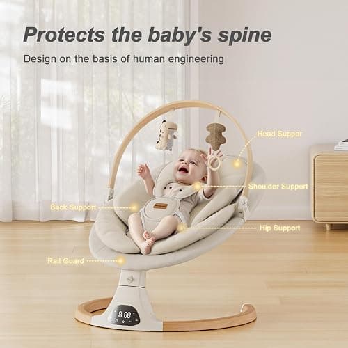 Baby Swings for Infants, Monamii Baby Swing, Infant Swing with 5 Speeds, 10 Lullabies, Electric Swing for Baby, Indoor & Outdoor Use (Beige) thumbnail 3