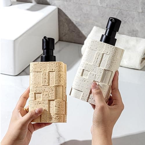 Haocoott Soap Dispensers 400mL 13.5 OZ, 2 PCS Luxurious Hand Dish Lotion Shampoo Soap Dispenser Jar, Travertine Stone Look Soap Pump Bottles for Kitchen Bathroom Countertop (White) thumbnail 6