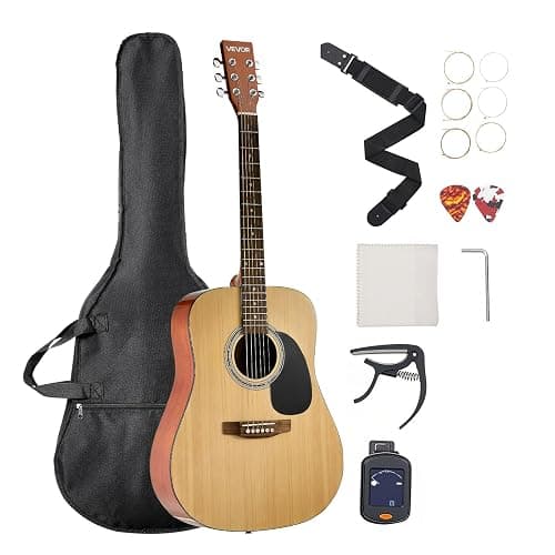 VEVOR Dreadnought Acoustic Guitar, 41 in, 6-String Natural Solid Spruce Top Guitar, Beginner Bundle with Gig Bag, Tuner, Strap, Strings, Picks, Capo, Rosewood Fingerboard, for Adults Taller Players - Image 1