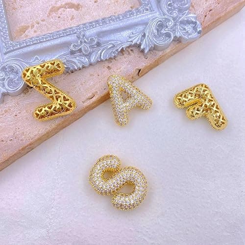 Bubble Letter Necklace For Women, Balloon Initial Letter Alphabet Pendant 18k Gold Plated Dainty Zirconia Inlaid Necklaces Fashion for Women Jewelry Gifts thumbnail 6