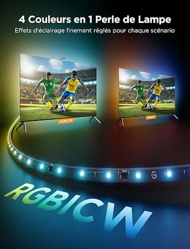Govee RGBIC TV Backlight 3 Lite avec Correction Fish-Eye Fonction, Synchronisation pour TV 55-65 pouces, Ruban LED WiFi RGBICW 3,6 M avec Caméra, Perle de Lampe 4 Couleurs en 1, Contrôle Vocal et APP - 3,6M thumbnail 4