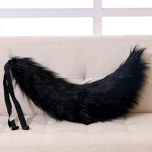 Fxaelian Faux Fur Animal Big Tail Fox Cat Dog Wolf Tail Set Halloween Cosplay Party Costume Accessory thumbnail 3