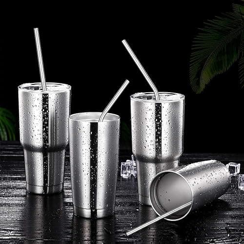 ALINK 8-Pack Stainless Steel Straws, 10.5” Long Reusable Replacement Metal Straws for 20 30 OZ Yeti Tumbler, RTIC, Tervis, Mason Jar, With 2 Cleaning Brush and 1 Carrying Case thumbnail 4