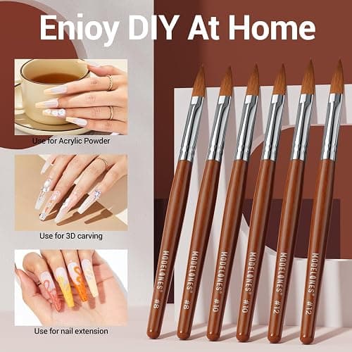 Modelones Kolinsky Sable Acrylic Nail Art Brush Red Wood Pen Nail Brush for Acrylic Powder Molding Drawing Professional Manicure Pens (14#) thumbnail 4