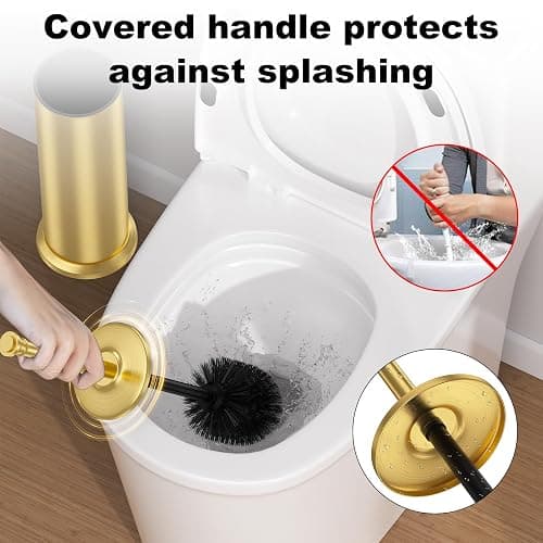 Brass Toilet Brush and Holder，Long Handled Gold Toilet Brush for Bathroom，Stainless Steel Heavy Duty Toilet Bowl Brush,Removable Inner Bowl,Deep Cleaning Dense Bristles Cleaner Brush -Space Saving thumbnail 4